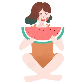 夏季吃西瓜的开心女孩