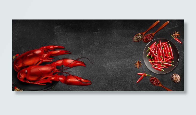 美味香料小龙虾质感黑色banner(1920*800px 	       )psd模版下载