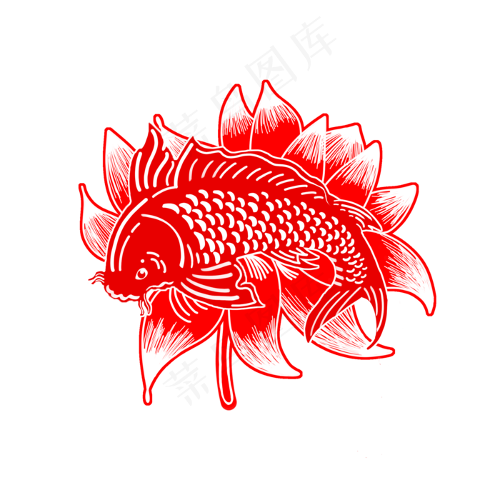 中国风鲤鱼荷花窗花剪纸
