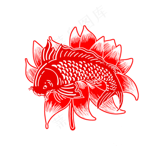 中国风鲤鱼荷花窗花剪纸
