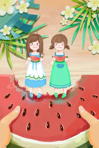 小暑大暑夏日红色肌理吃西瓜