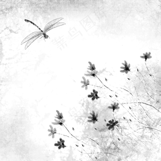 可商用水墨风中国风昆虫蜻蜓植物,免抠元素