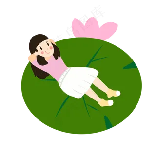 夏日躺在荷叶上的小女孩