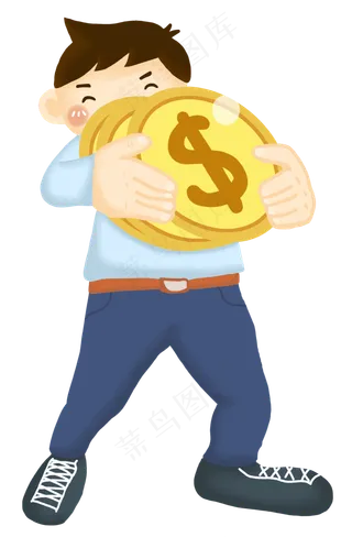 抱着金币的男孩金融,免抠元素