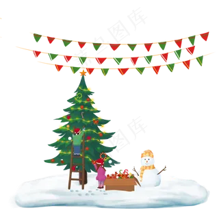 小朋友一起装扮圣诞树,免抠元素