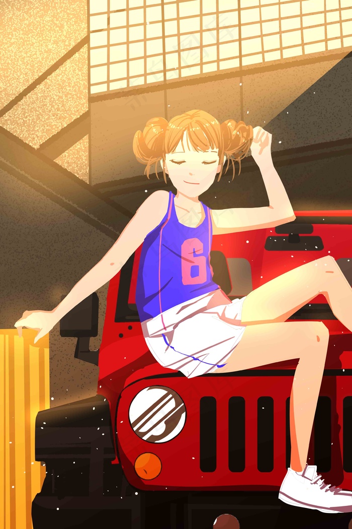 夏日少女街头文化嘻哈少女国潮汽车少女(3545*5315px 300 dpi )psd模版下载