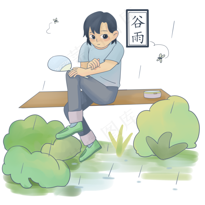 谷雨人物和植物插画