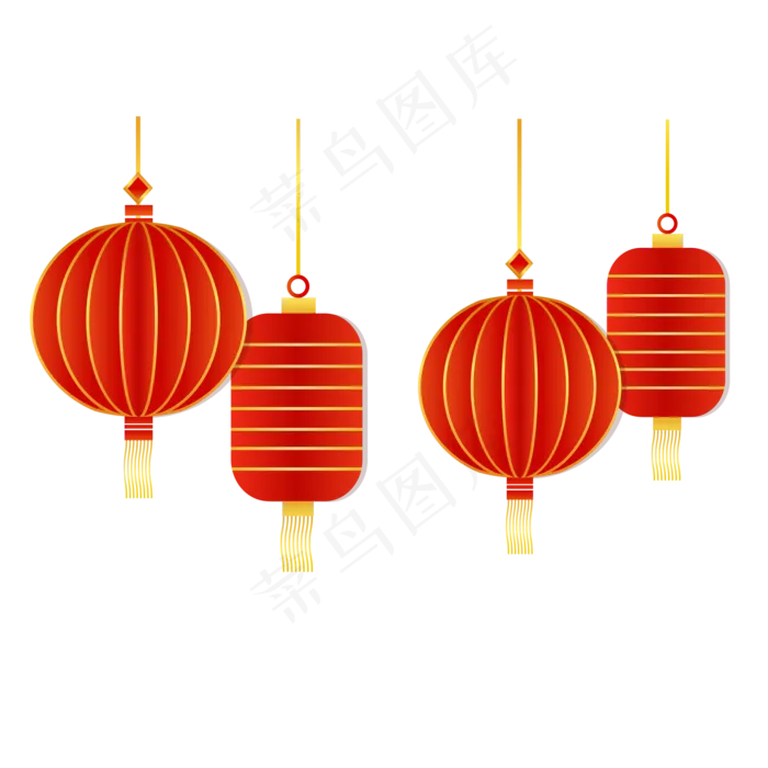 新年立体灯笼装饰,免抠元素(2000*2000px 300 dpi )ai矢量模版下载