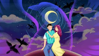 紫色系卡通手绘风七夕配图