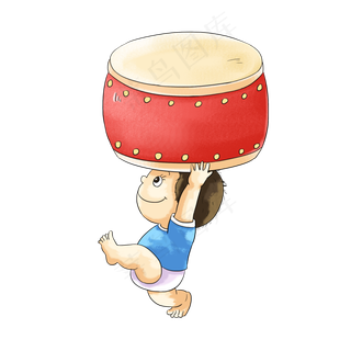 小男婴搬玩具鼓,免抠元素