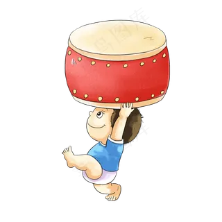 小男婴搬玩具鼓,免抠元素