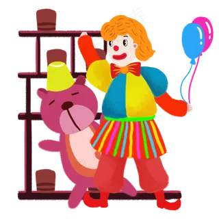 愚人节马戏小丑和可爱小熊手绘人,免抠元素