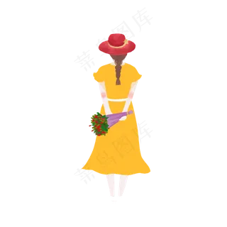 穿黄色长裙的女生卡通元素