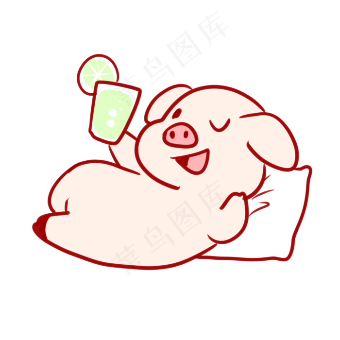 举着饮料的小猪(2100X2100(DPI:300))psd模版下载
