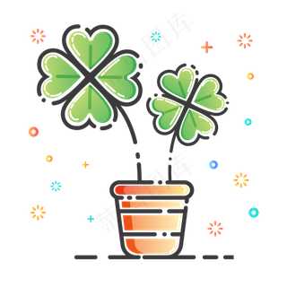 MBE风格渐变幸运草植物花卉矢量元,免抠元素