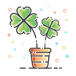 MBE风格渐变幸运草植物花卉矢量元,免抠元素