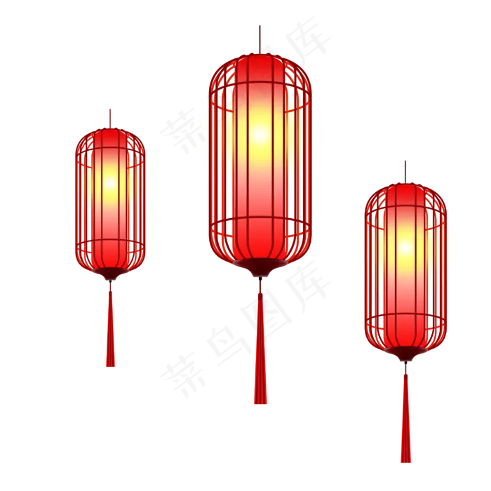 古风红色新年灯笼,免抠元素(3000X3000(DPI:300))psd模版下载