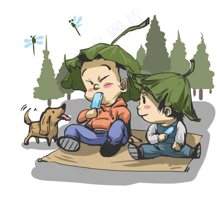 二十四节气夏至吃冰棍的兄弟(3000X3000(DPI:300))psd模版下载