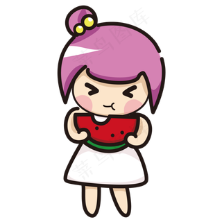 夏至夏季水果暑假女孩吃西瓜矢量