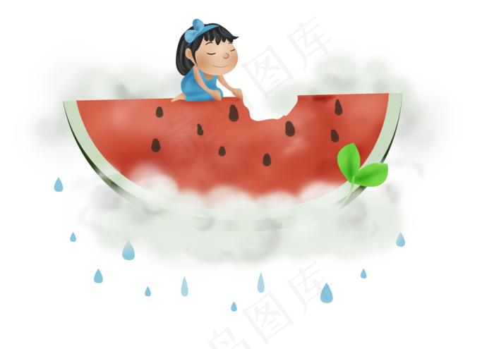 暑假夏日夏季小暑西瓜和女孩