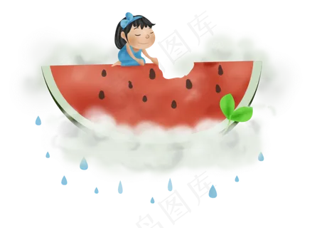 暑假夏日夏季小暑西瓜和女孩