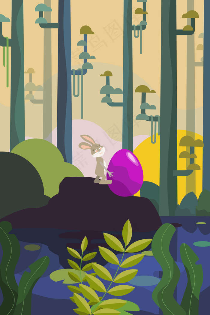 森林动物复活节创意表达气氛(3545*5315px 300 dpi )psd模版下载