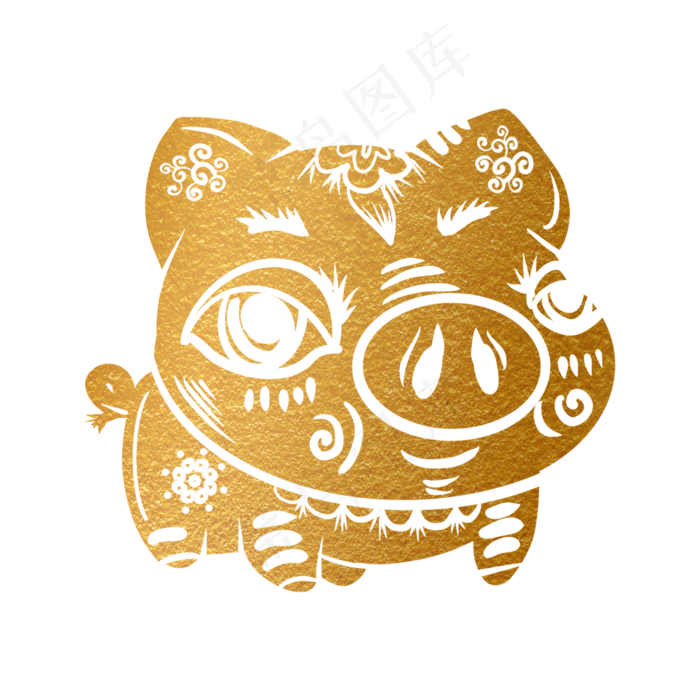 2019新年手绘卡通剪纸猪,免抠元素