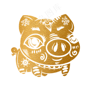 2019新年手绘卡通剪纸猪,免抠元素