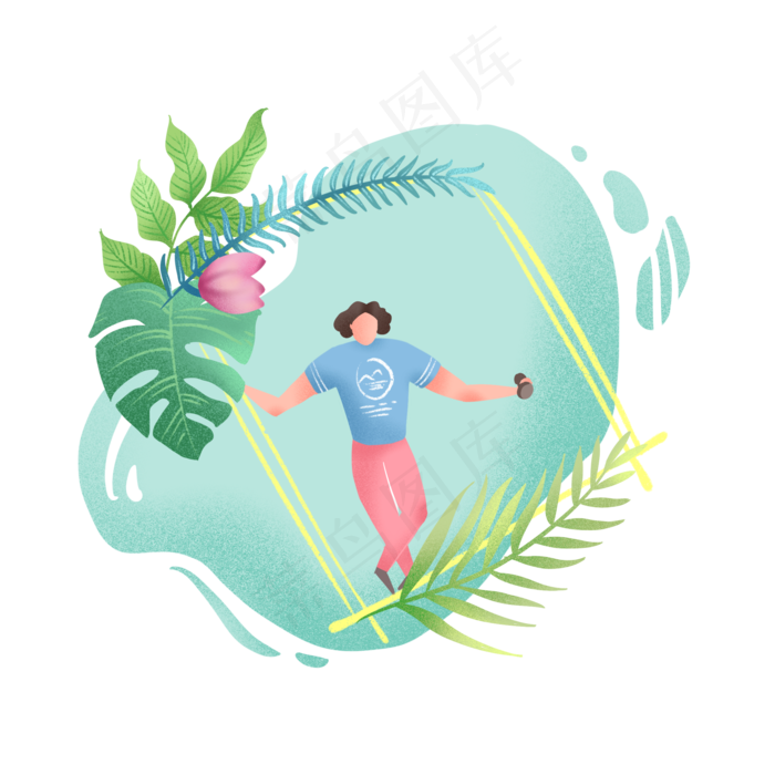 植物人类噪点风格边框,免抠元素