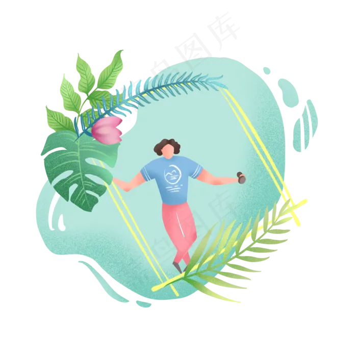 植物人类噪点风格边框,免抠元素