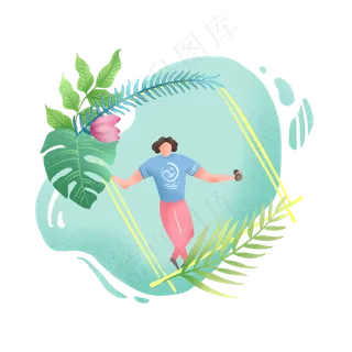 植物人类噪点风格边框,免抠元素