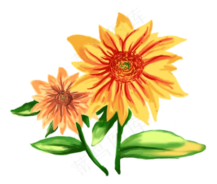 手绘向日葵装饰素材(3543X3013(DPI:300))psd模版下载