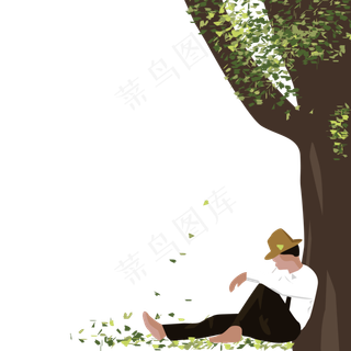 手绘矢量坐在草地上的男人