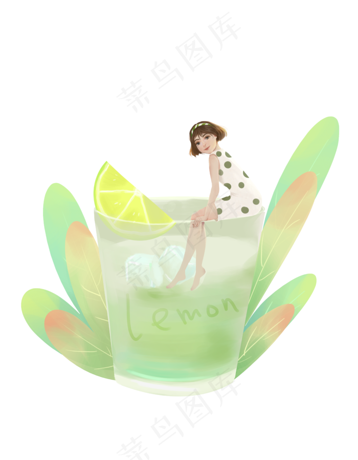 大暑坐在饮料女孩(2500X3209(DPI:300))psd模版下载