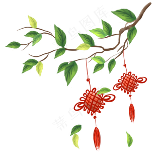 挂在树枝上的中国结,免抠元素