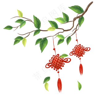 挂在树枝上的中国结,免抠元素