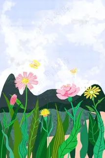 五月你好风景花卉绿色系卡通小清新