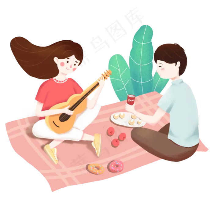 春季野餐日系清新弹吉他的女孩免(2000X2000(DPI:300))psd模版下载