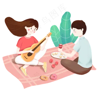 春季野餐日系清新弹吉他的女孩免