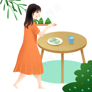 端午节吃粽子女孩