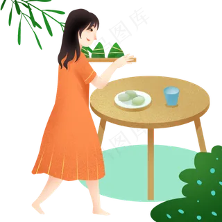 端午节吃粽子女孩