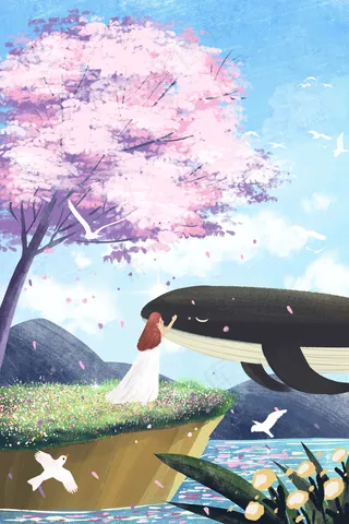 天空樱花女孩遇到鲸鱼治愈系