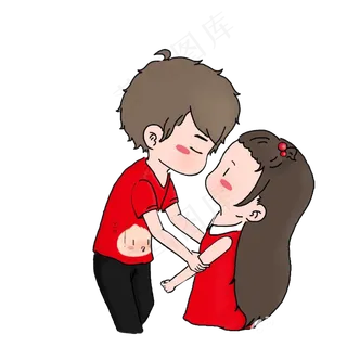 手绘情人节情侣kiss