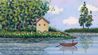 林中小屋树林森林夏日油画水粉风景