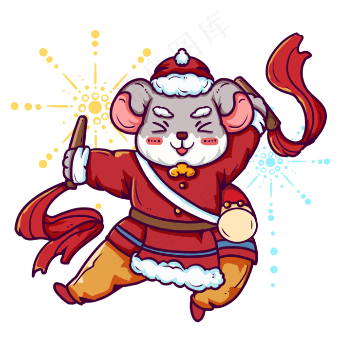 喜庆快乐打鼓老鼠,免抠元素