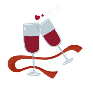 情人节手绘香槟红酒素材,免抠元素