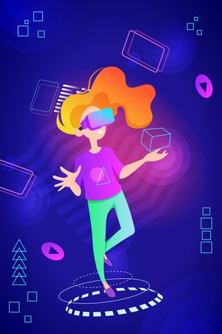 蓝色渐变漂浮人物科技概念手机页面配图