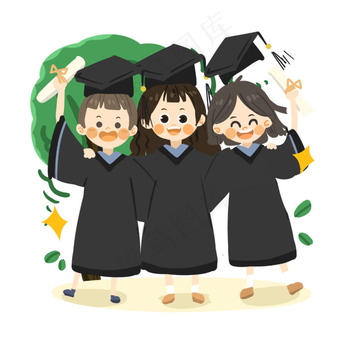 卡通人物们拍毕业照PNG素材