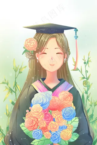 绿色唯美卡通治愈清新春季美丽毕业季配图