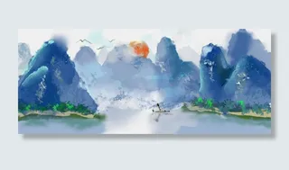 山水画湖光山色两想闻